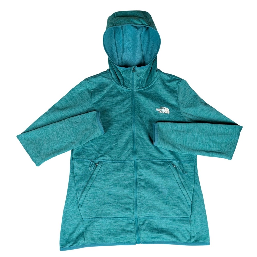 The North Face Womens Heathered Teal Full Zip Fleece Hoodie Jacket